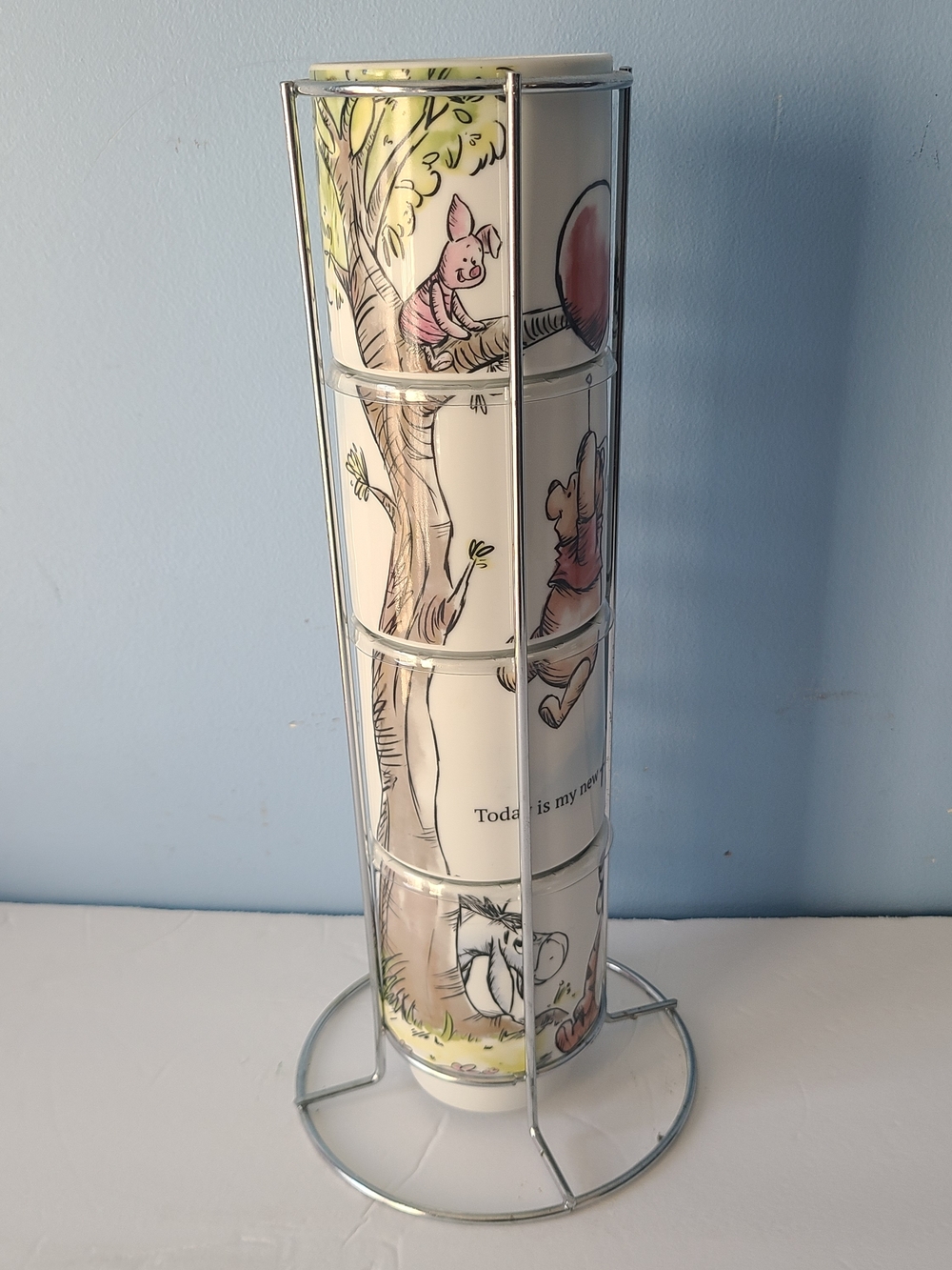 Disney Ceramic Stackable Mug Set with Metal Stand - White/Yellow/Pink Accents
